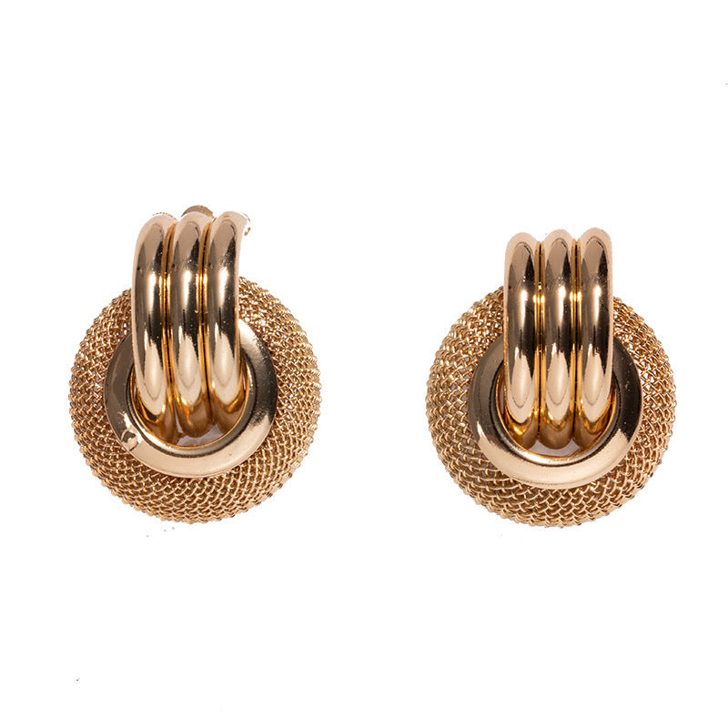 European And American Grid Ring Personality Trendy Earrings Weloria