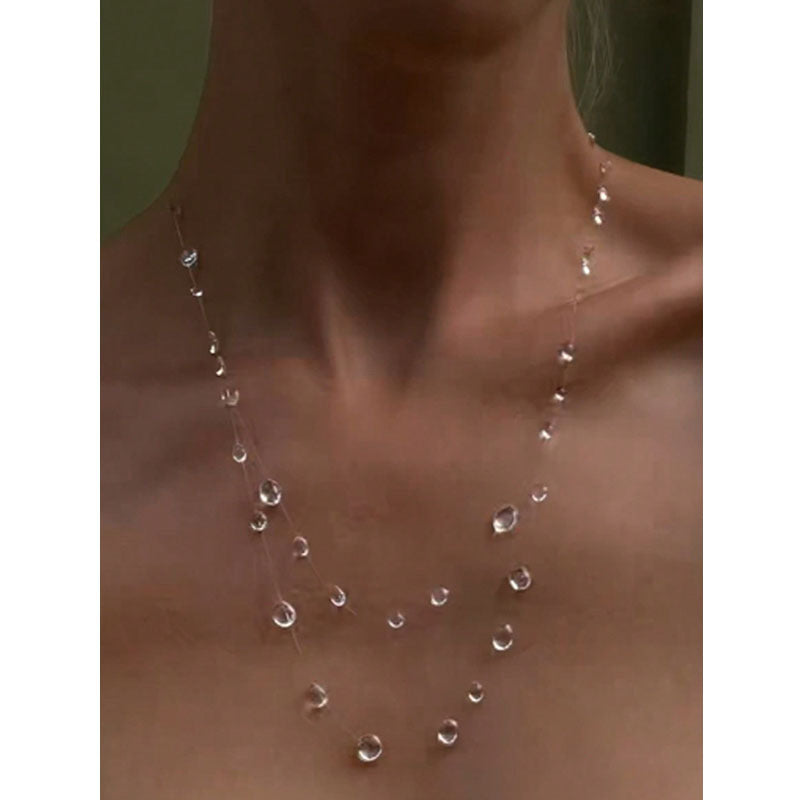 Minimalist Transparent Crystal Dew Earrings Niche High-grade Clavicle Chain Weloria