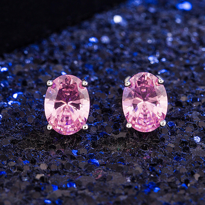 Oval Colorful Stone Stud Earrings For Women Weloria