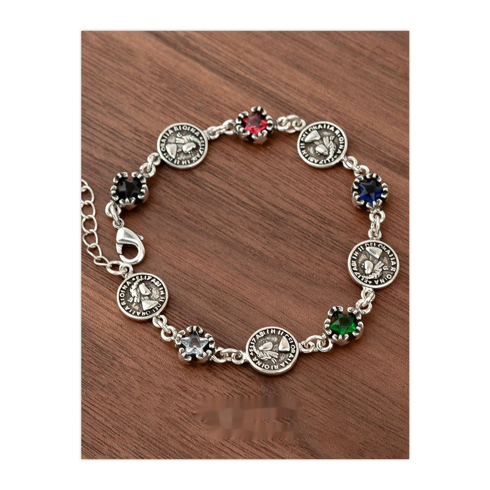 Colorful Zircon Five-pointed Star Round Matching Bracelet Weloria