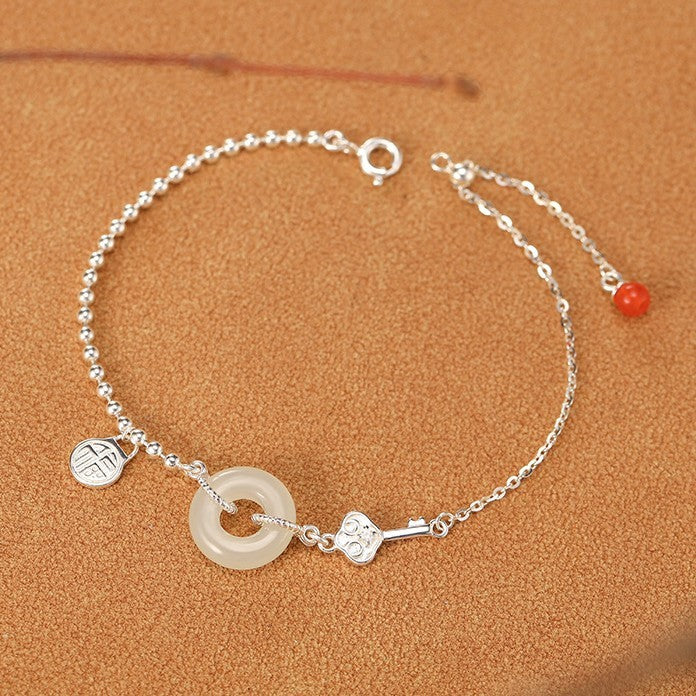 New Blessing Card Peace Buckle Hetian Jade Bracelet Weloria