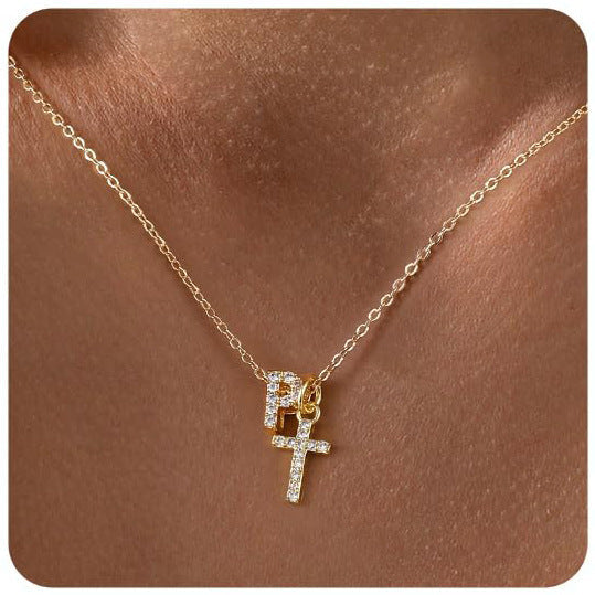 European And American Zircon Inlaid 26 Letter Necklace With Diamonds Weloria