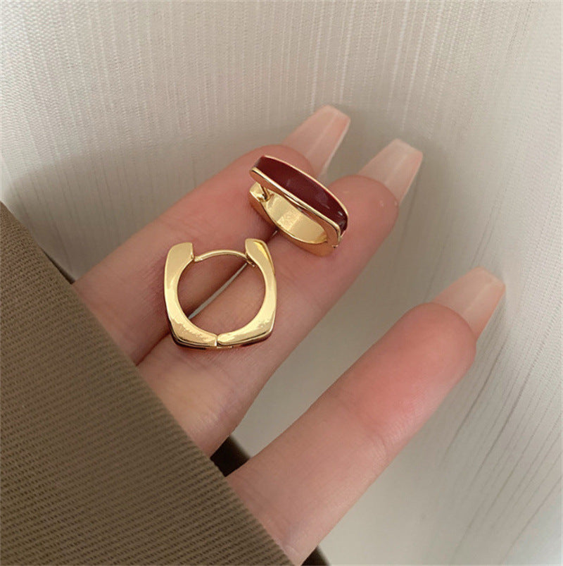 Double-sided Oil Dripping White Ear Clip Simple Exquisite Geometric Square Earrings Weloria