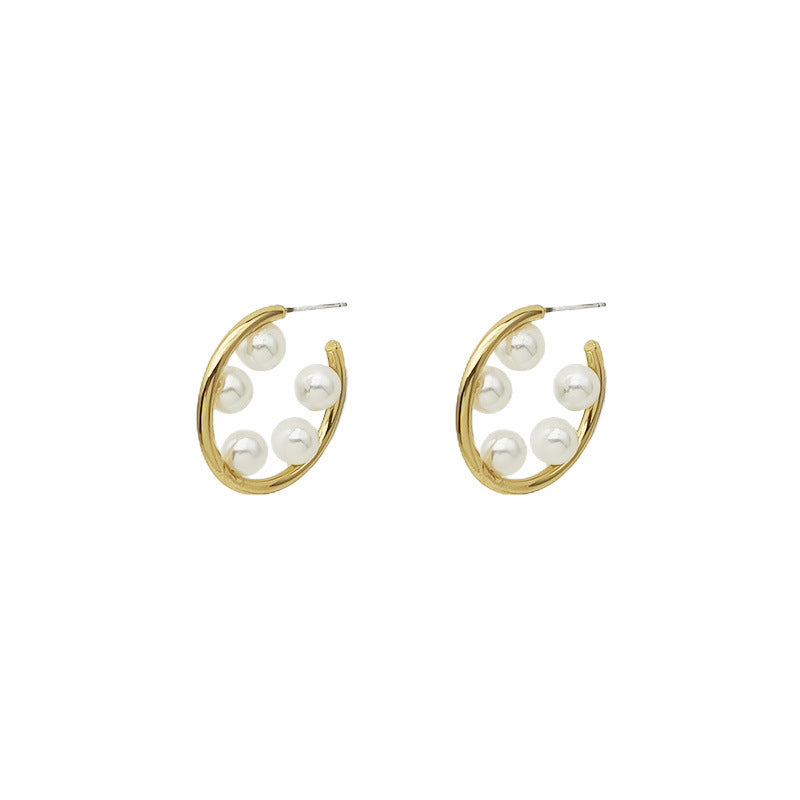 Alloy Gold Plated Pearl Stud Earrings Weloria