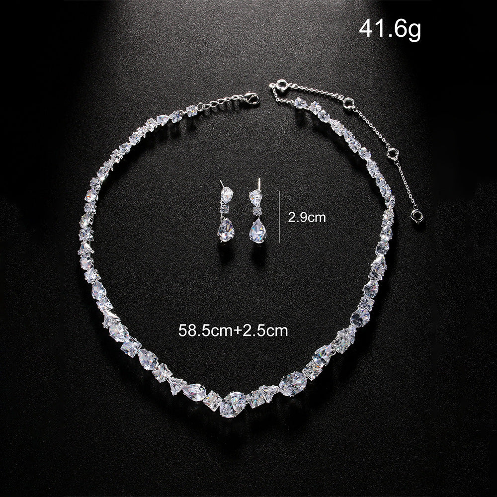 Simple Full Rhinestone Zircon Necklace And Earrings Suite Weloria