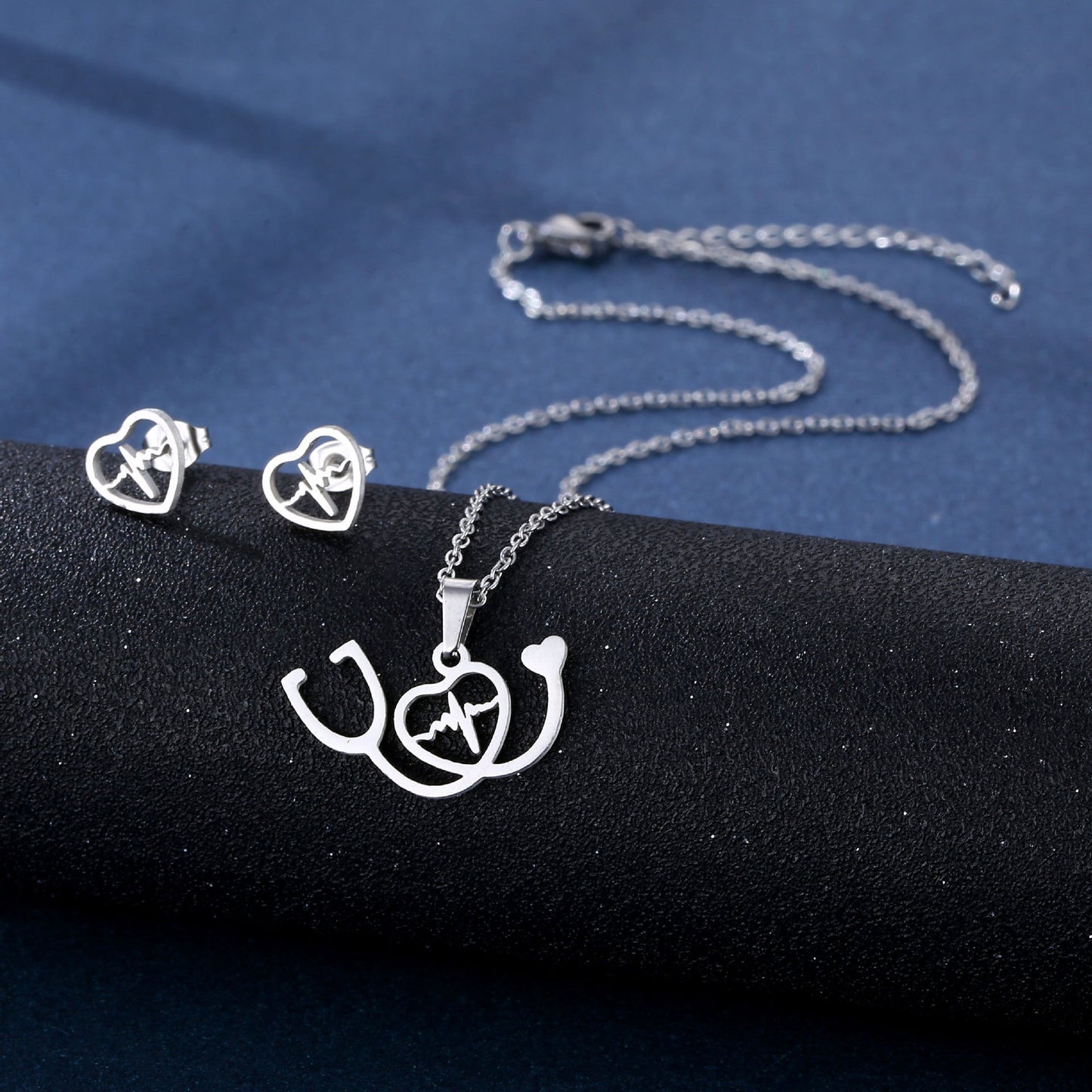 Stainless Steel Necklace Ear Stud Combination Suit Weloria