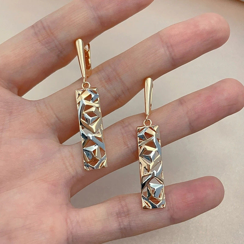 Elegant Rectangular Two-tone Hollow Stud Earrings Weloria