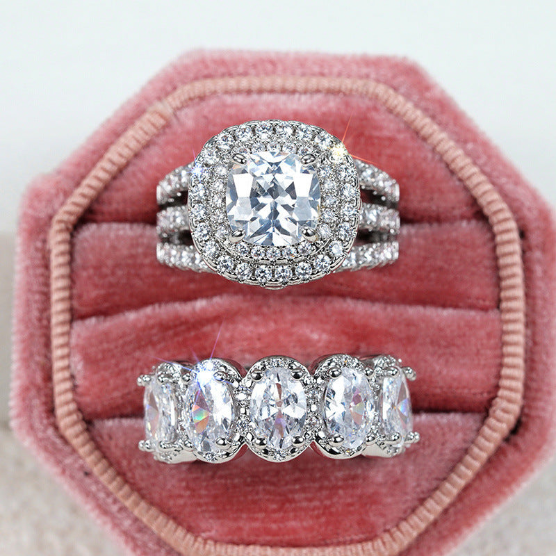 Egg-shaped Full Circle Micro Inlaid Zircon Ring Set Weloria
