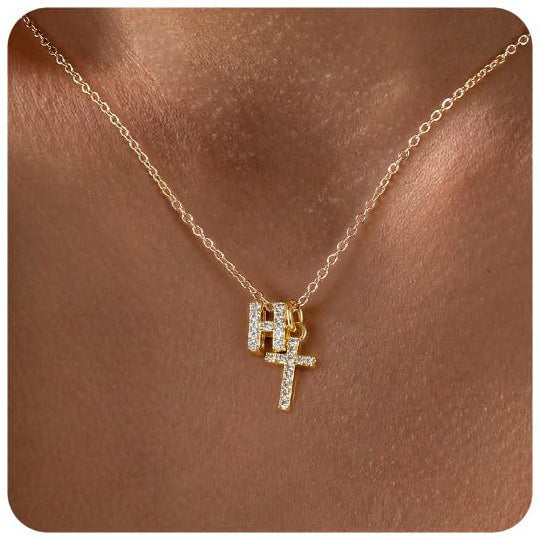European And American Zircon Inlaid 26 Letter Necklace With Diamonds Weloria