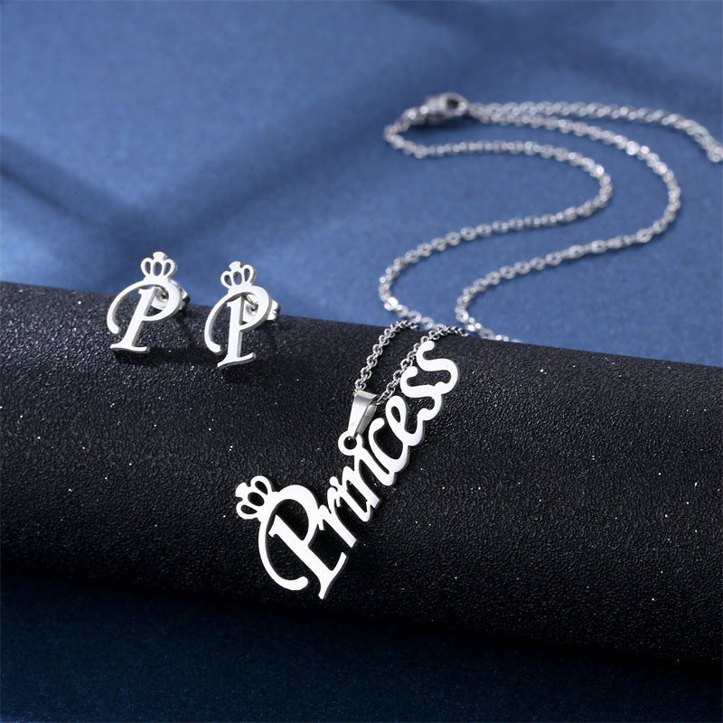 Stainless Steel Necklace Ear Stud Combination Suit Weloria