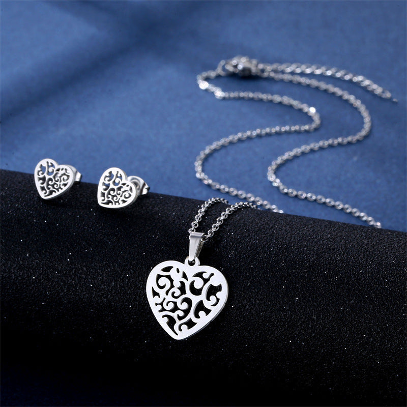 Stainless Steel Necklace Ear Stud Combination Suit Weloria