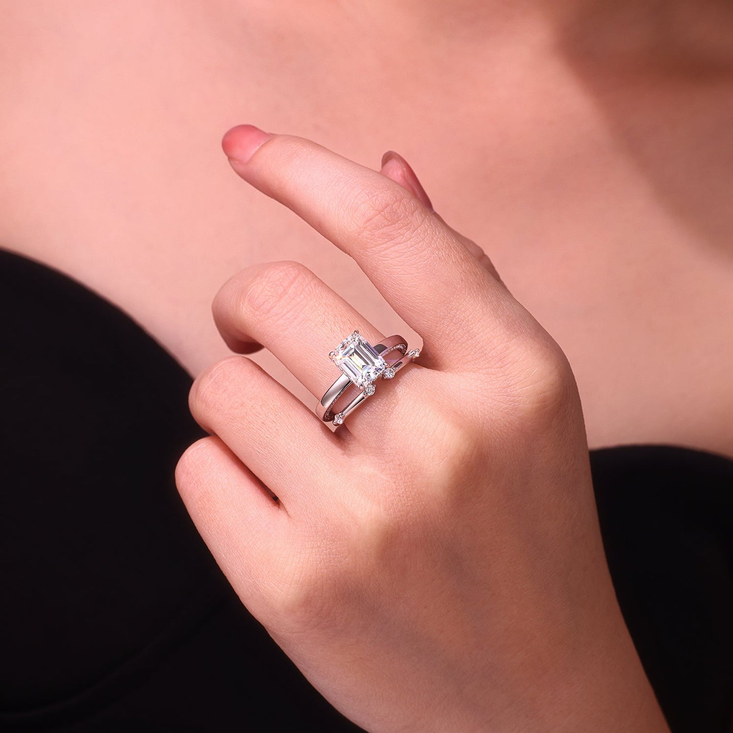Ice Crystal Love - Fashionable Men's And Women's Ring And Ring Jewelry Set With Moissanite S925 Sterling Silver And Platinum-plated Diamond Weloria
