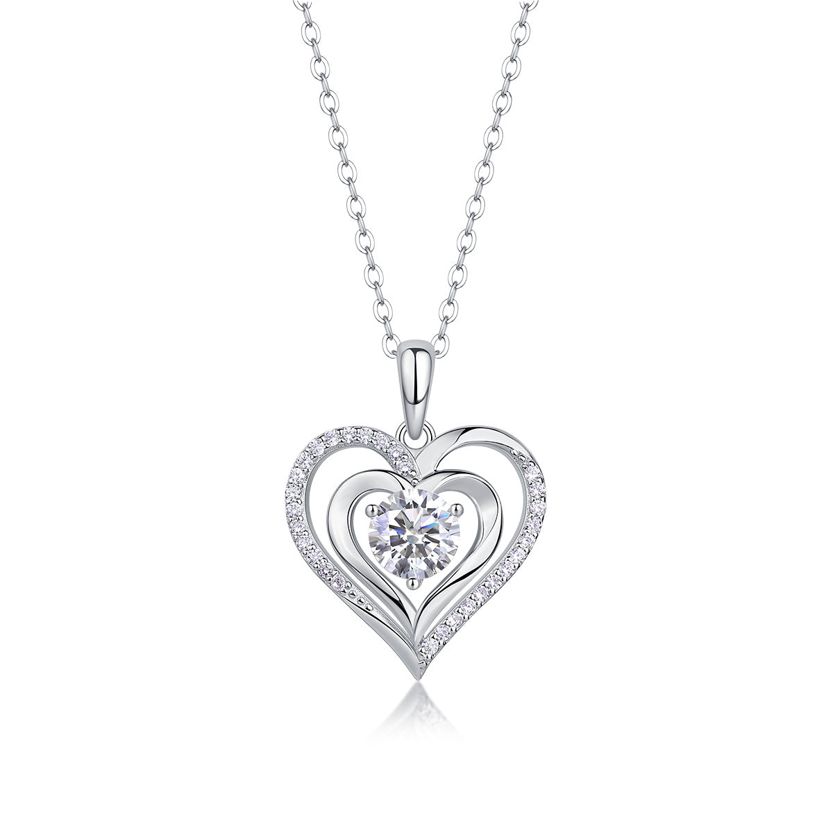Heart-to-heart Connection - A Fashionable And Luxurious Diamond Jewelry Pendant Set With 1-carat Moissan Diamond S925 Sterling Silver And Platinum Plating Weloria