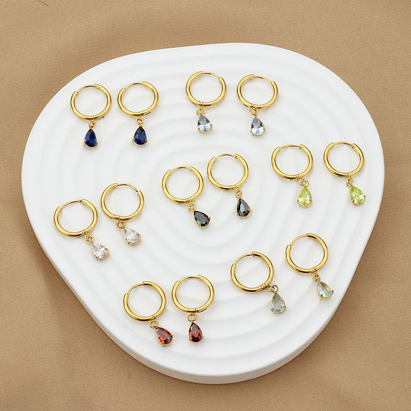Drop-shaped Zircon Earrings Women's Stainless Steel Light Luxury High Sense Weloria