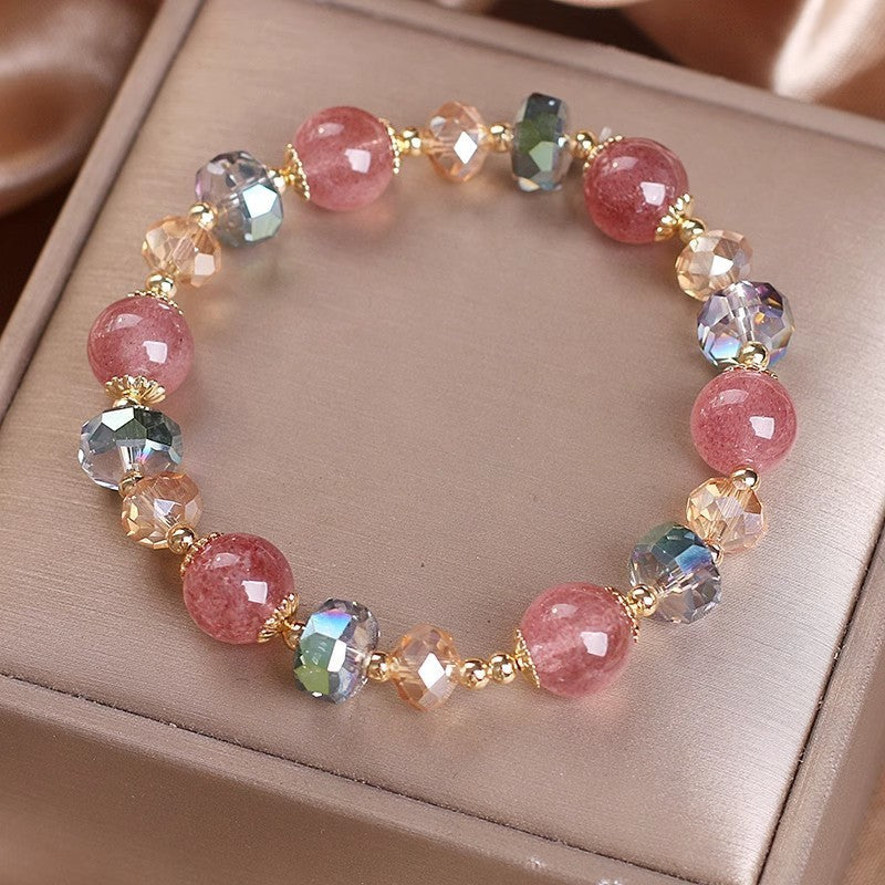 New Double Circle Strawberry Quartz Bracelet Women Weloria