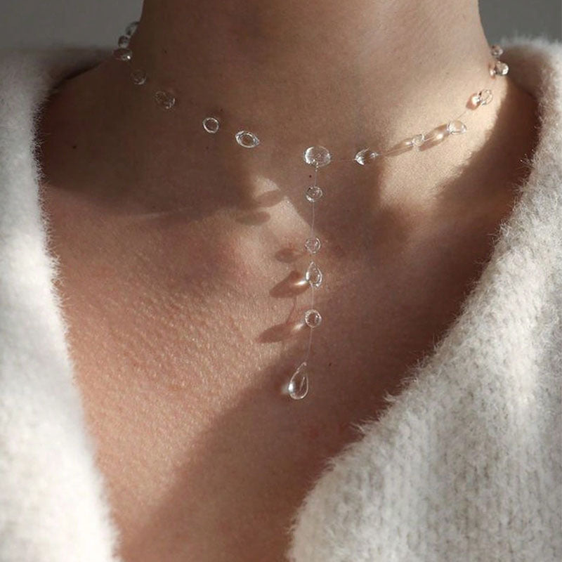 Minimalist Transparent Crystal Dew Earrings Niche High-grade Clavicle Chain Weloria