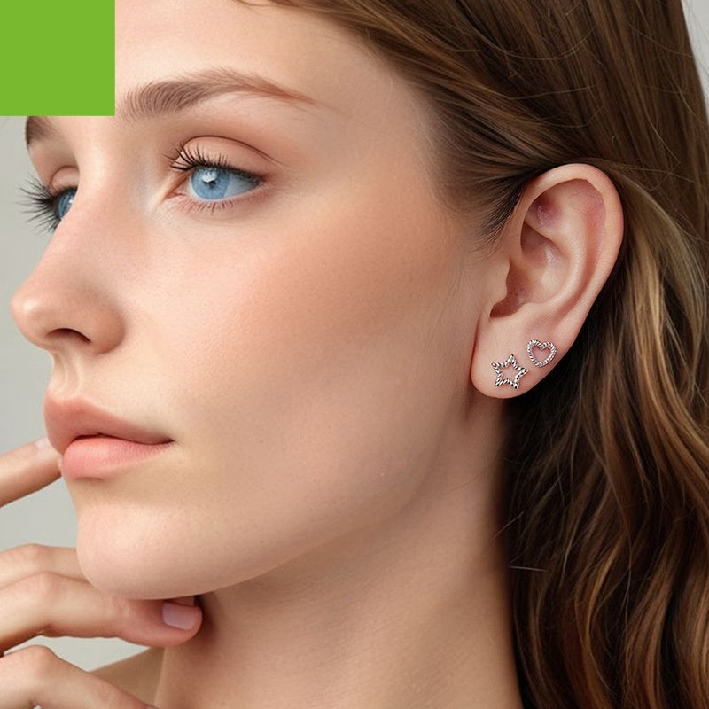 S925 Sterling Silver Hollow Twist Love Heart Stud Earrings Weloria
