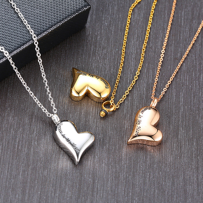 Women's Titanium Steel Peach Heart Urn Can Be Opened Pendant Necklace Weloria