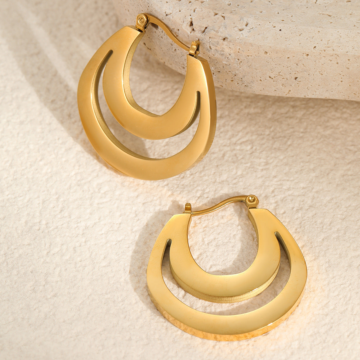 Metallic French Earrings Gold Plated Geometric Minimalist All-match Weloria