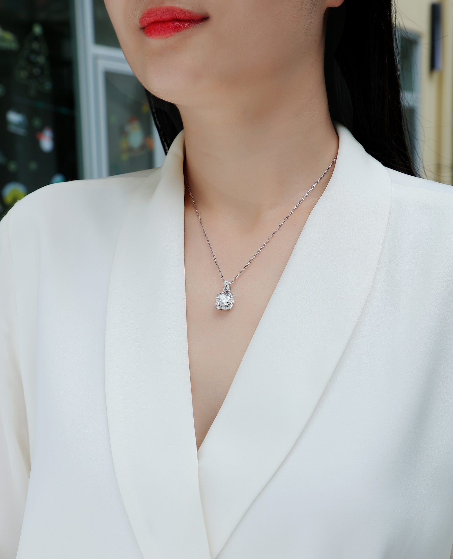 Small Square Diamond - A Fashionable And Luxurious Diamond Jewelry Piece Set With 2-carat Moissanite S925 Sterling Silver And Platinum-plated Pendant Weloria