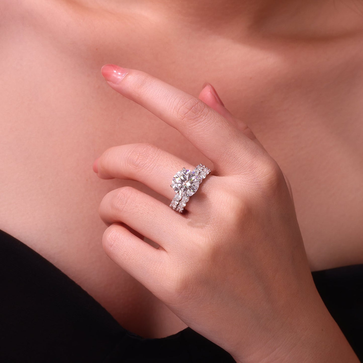 Time Vow - Fashionable Men's And Women's Ring Row Jewelry Set With 5-carat Moissan Diamond S925 Sterling Silver And Platinum-plated Diamond Weloria