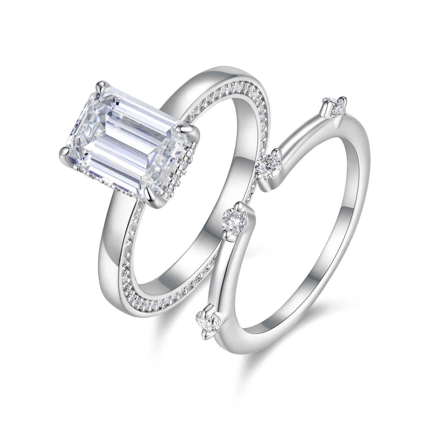 Ice Crystal Love - Fashionable Men's And Women's Ring And Ring Jewelry Set With Moissanite S925 Sterling Silver And Platinum-plated Diamond Weloria