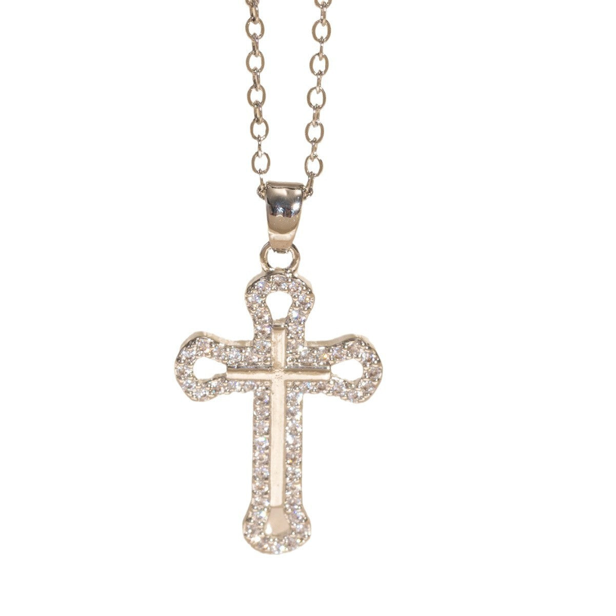 Real Gold Electroplated Micro Inlaid Zircon Cross Necklace Weloria