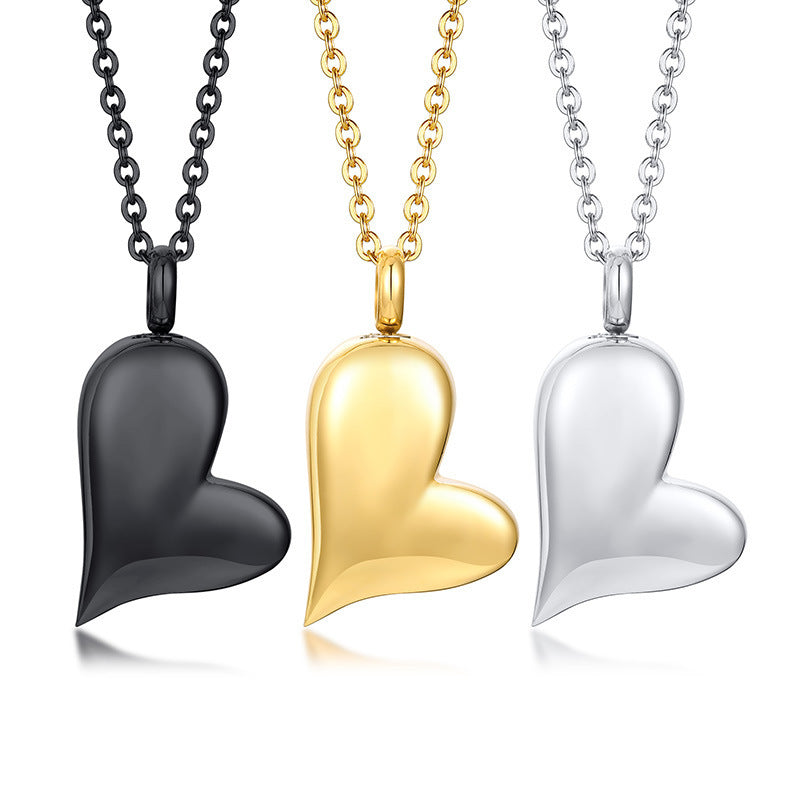 Women's Titanium Steel Peach Heart Urn Can Be Opened Pendant Necklace Weloria