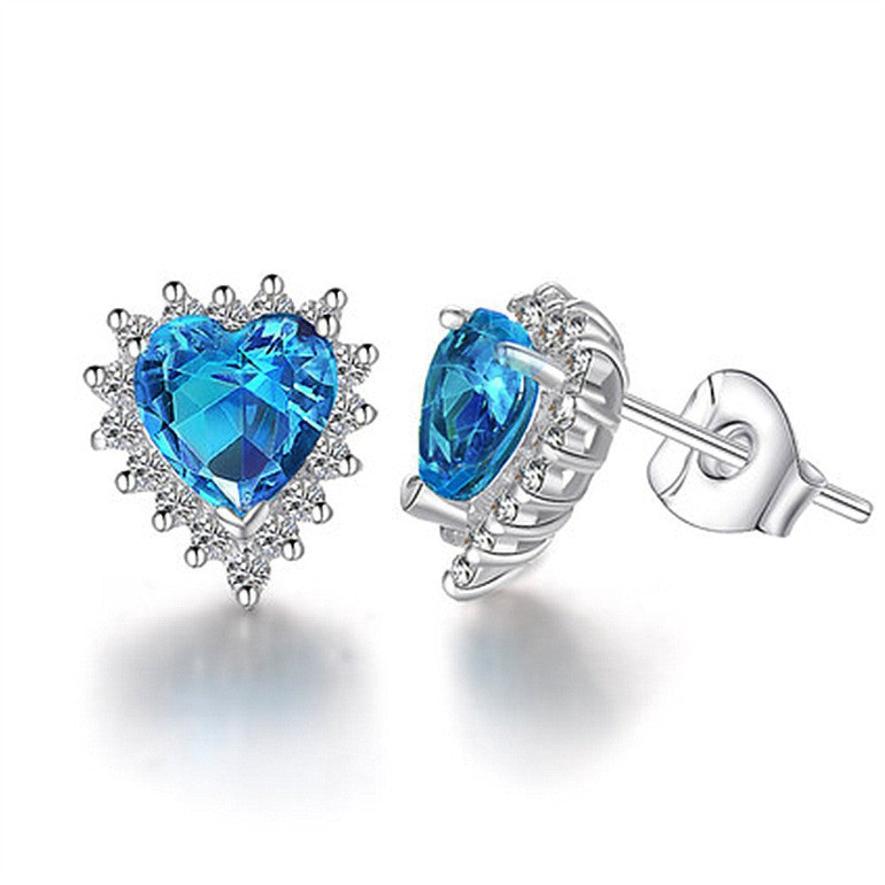 Heart-shaped Six-claw Inlaid Zircon Earrings Weloria