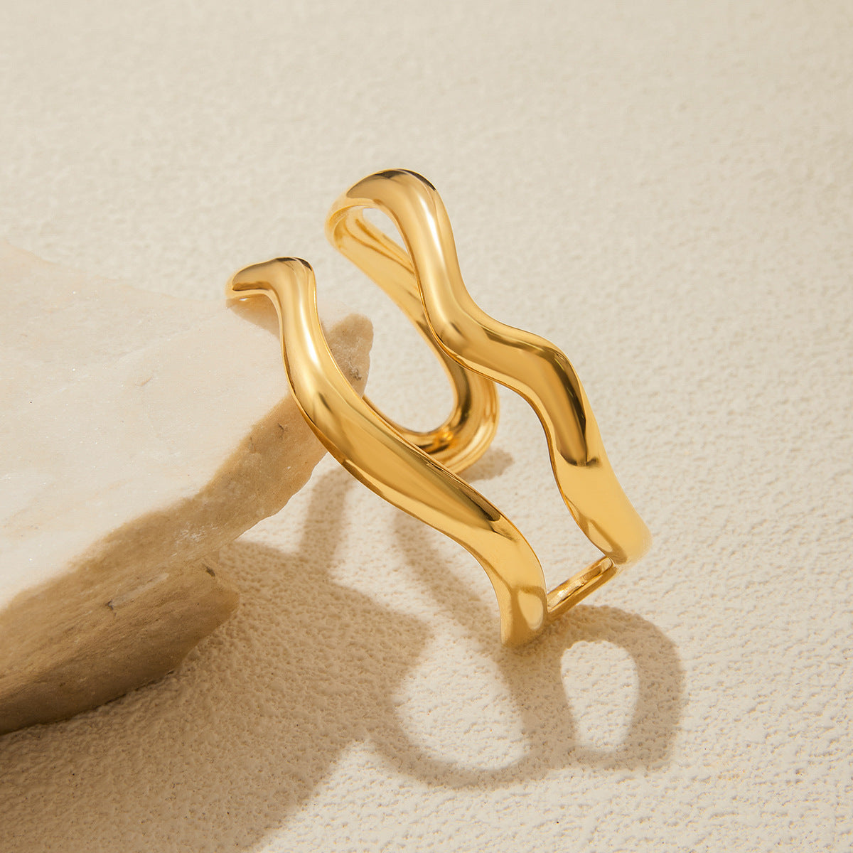 Minimalist 18K Gold Stainless Steel Glossy Line Double-layer Bracelet Weloria