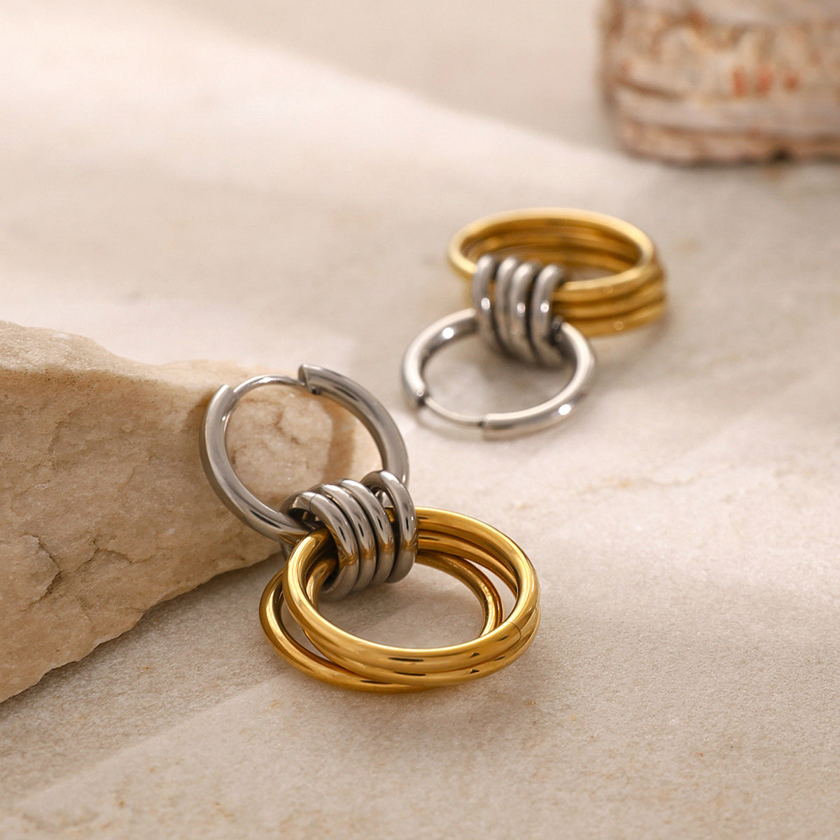 18K Color Matching Glossy Steel Ring Earrings Weloria