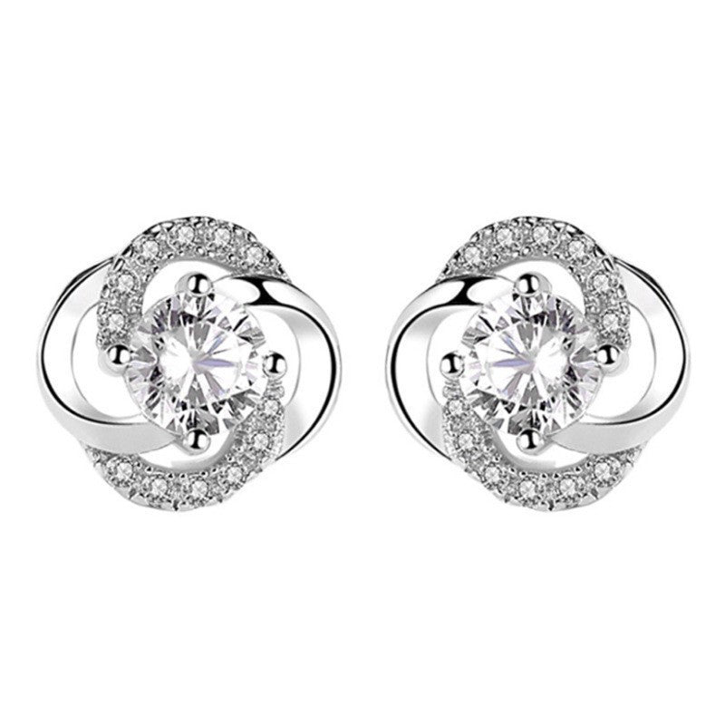 Heart-shaped Six-claw Inlaid Zircon Earrings Weloria