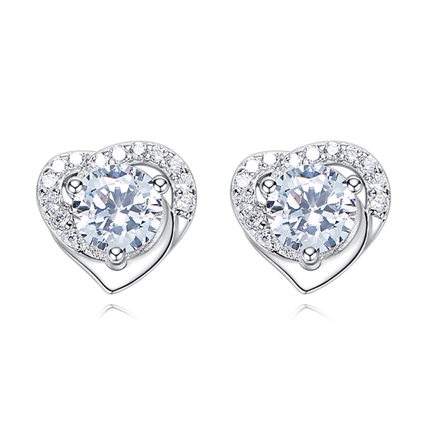 Heart-shaped Six-claw Inlaid Zircon Earrings Weloria