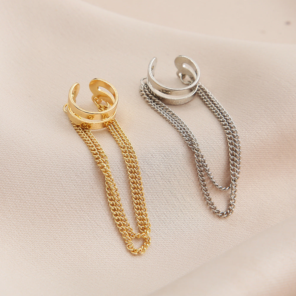 Fashion Double Metal Chain Tassel Earrings Weloria