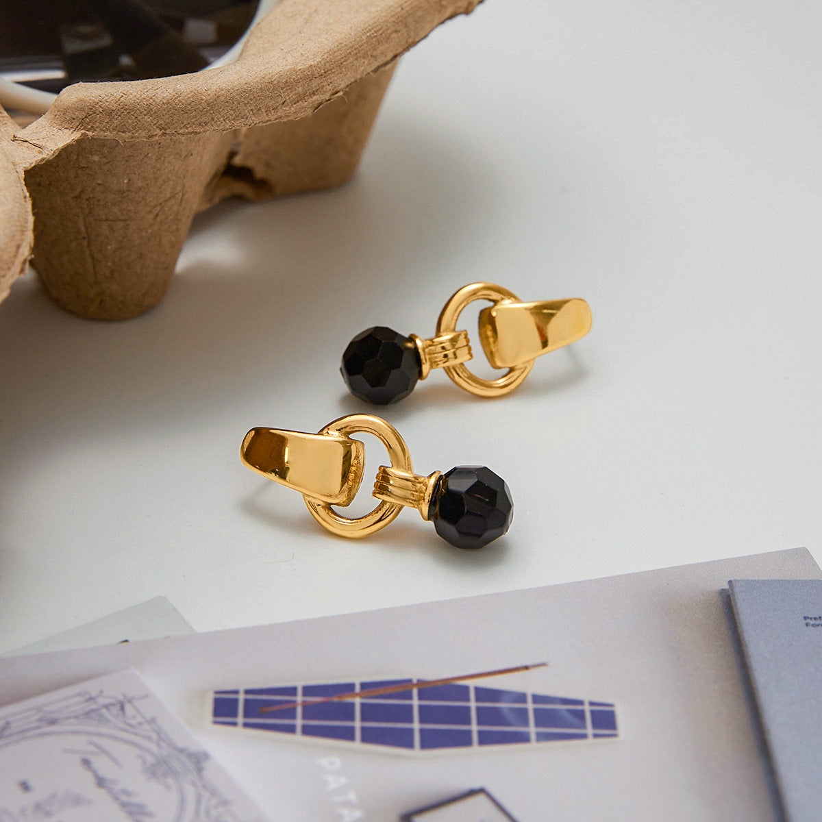 Stainless Steel Black Crystal Earrings Titanium Steel Earrings Weloria