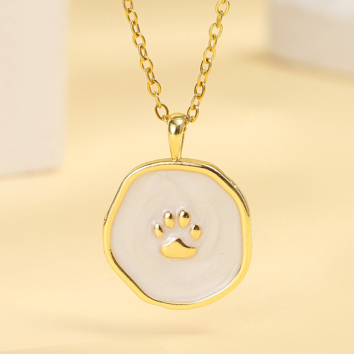 18K Real Gold Plated Drop Oil Cat's Paw Dog's Paw Pendant Necklace Weloria