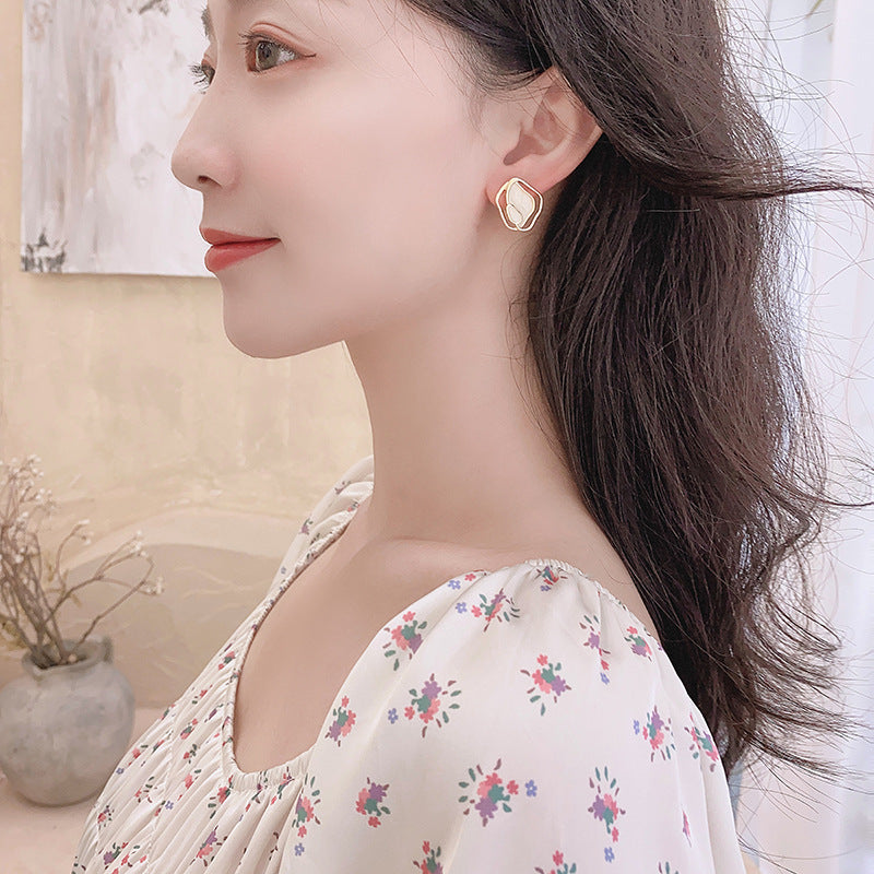 Artistic Vintage Court Style Sterling Silver Needle Stud Earrings Dripping Oil Painted Weloria