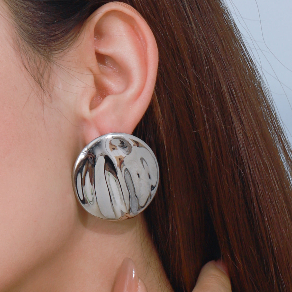 Stud Steel Color Stainless Steel Round Wave Earrings Weloria