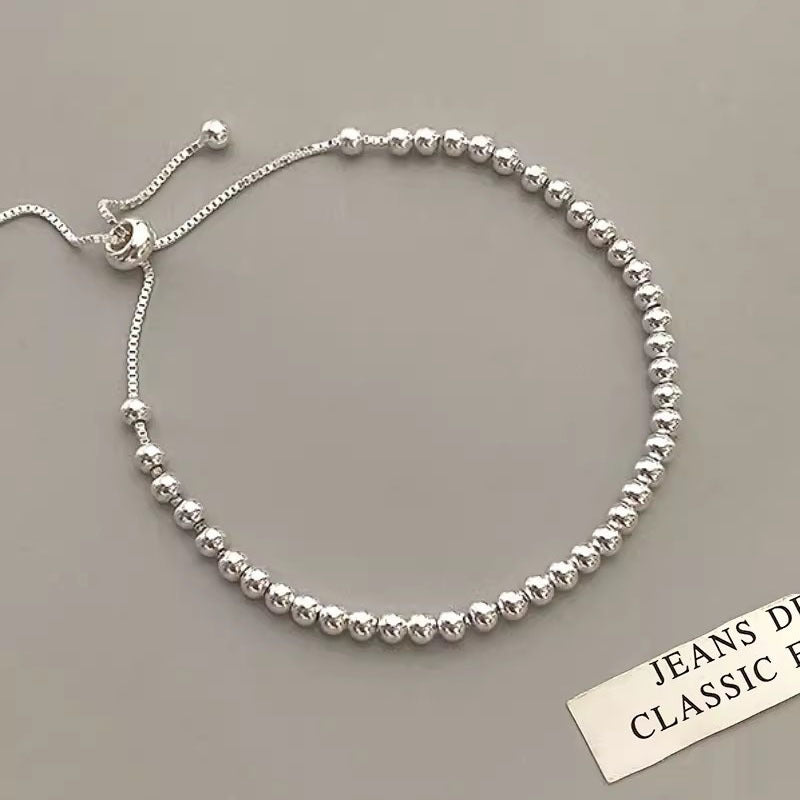 Simple All-Match Silver Round Beads Pull Bracelet For Women New Simple Weloria