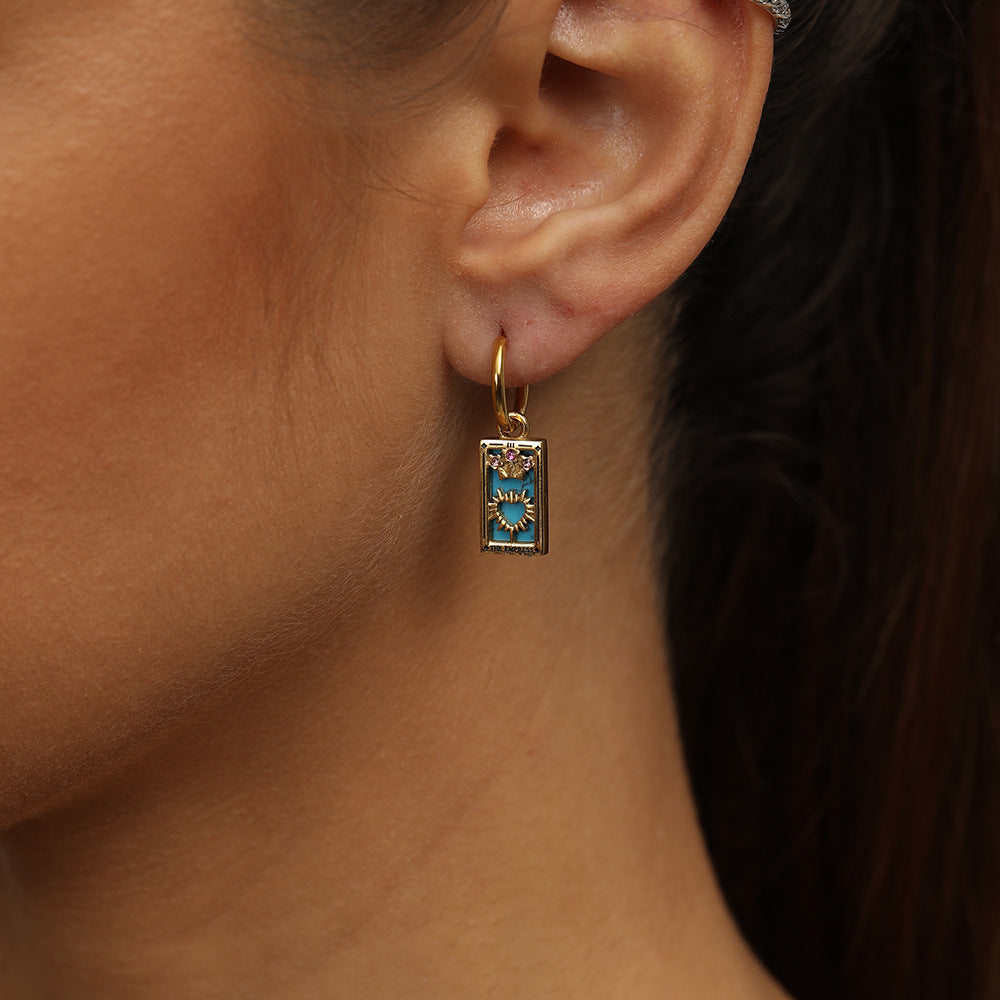 Tarot Stainless Steel Rectangular Drop Zircon Earrings European And American Retro Weloria