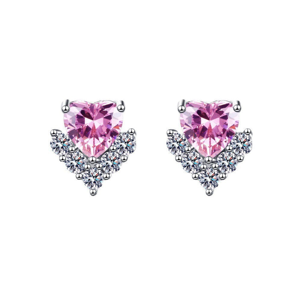 Heart-shaped Six-claw Inlaid Zircon Earrings Weloria