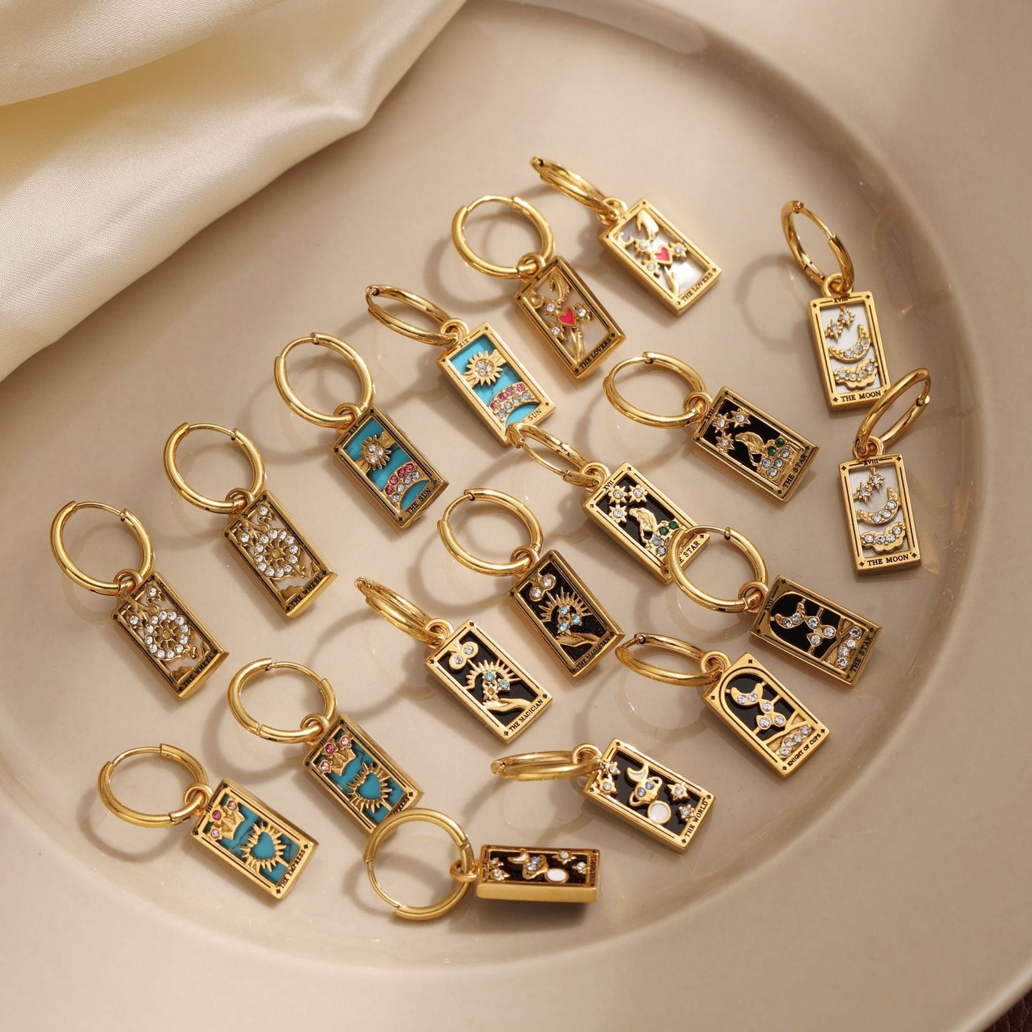 Tarot Stainless Steel Rectangular Drop Zircon Earrings European And American Retro Weloria