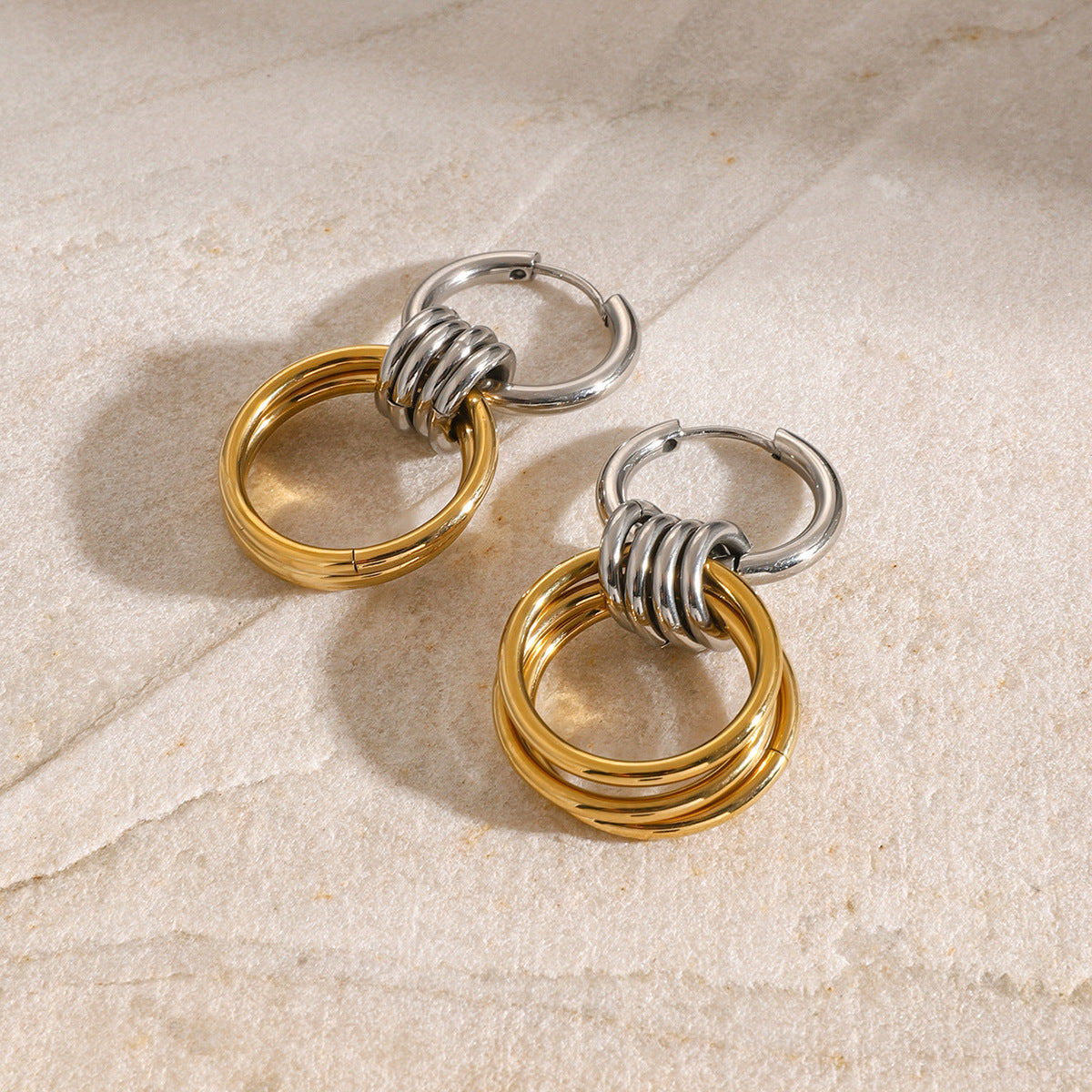 18K Color Matching Glossy Steel Ring Earrings Weloria