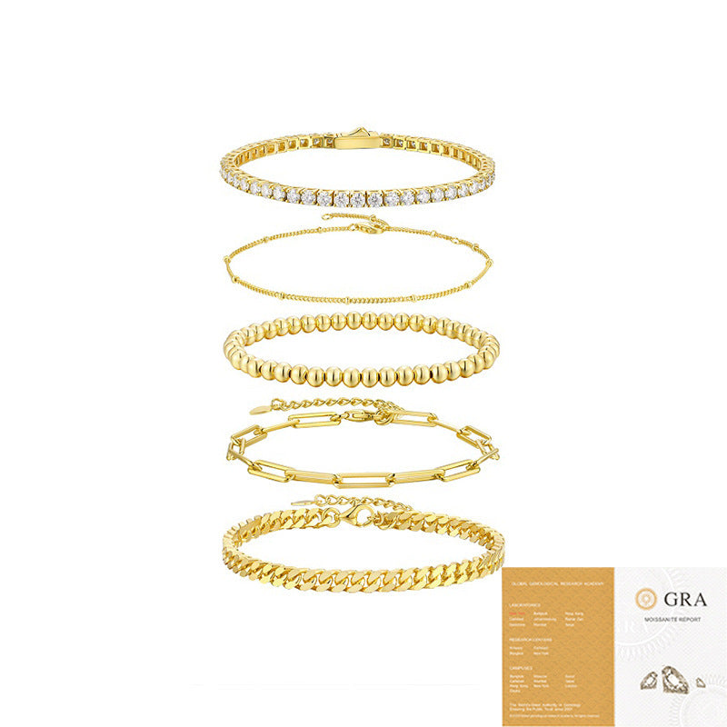 S925 Silver Gold Fashion 5-piece Stacked Bracelet Weloria