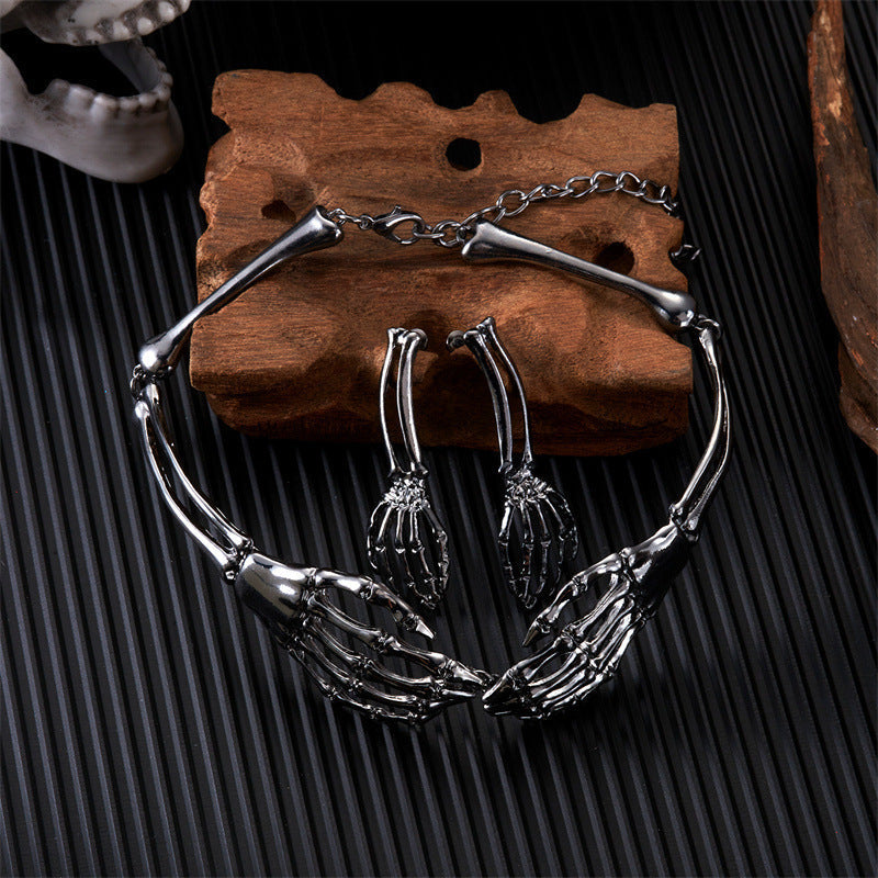 European And American Fashion Cool Dark Style Skull And Ghost Claw Necklace Earrings Weloria