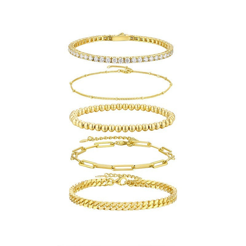 S925 Silver Gold Fashion 5-piece Stacked Bracelet Weloria