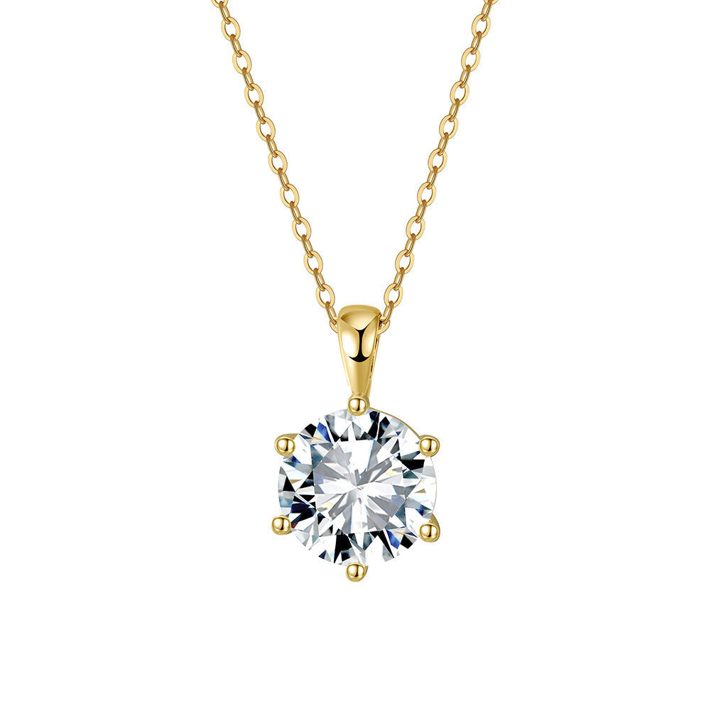 Classic Six-claw Simple Moissanite Pendant Silver Necklace Weloria