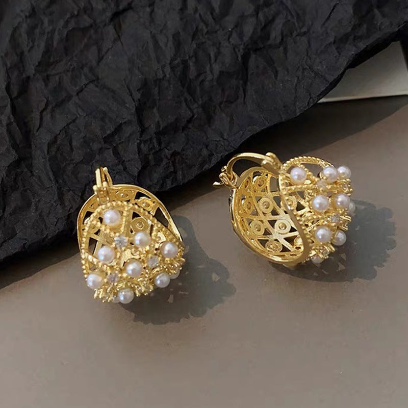 French Rhinestone Pearl Mesh Geometry Ear Clip Weloria