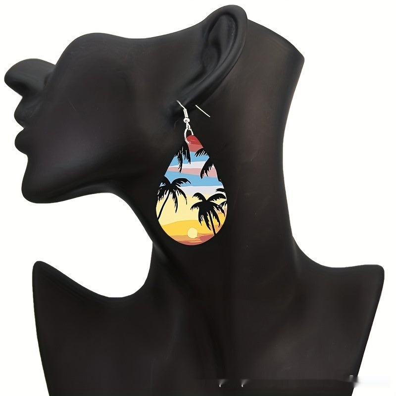 Pattern Small Water Drop Cross Mirror Popular Wooden Earrings Weloria