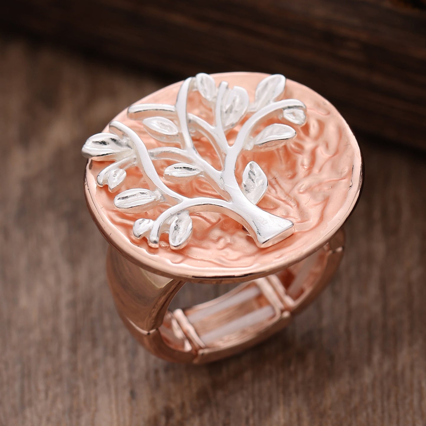 Round Hollow Color Painting Oil Lucky Tree Stretch Ring Weloria